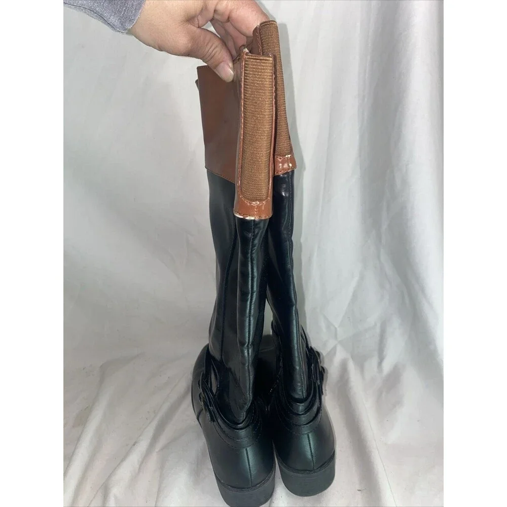 SO Trixie Equestrian Riding Faux Leather Boots Knee High 6.5 MedTwo Tone Tall